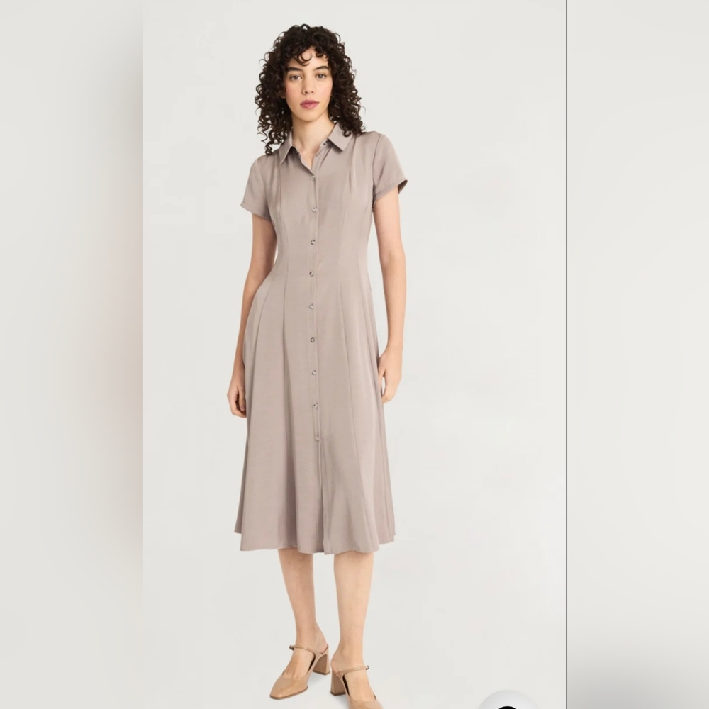 Luxely Short Midi Shirt Dress Teddi Taupe Gray Size 10